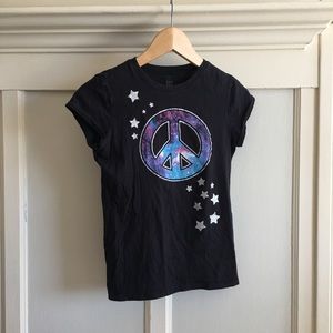 Black galaxy peace sign short sleeve tee